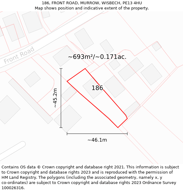 186, FRONT ROAD, MURROW, WISBECH, PE13 4HU: Plot and title map