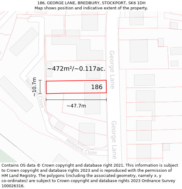 186, GEORGE LANE, BREDBURY, STOCKPORT, SK6 1DH: Plot and title map