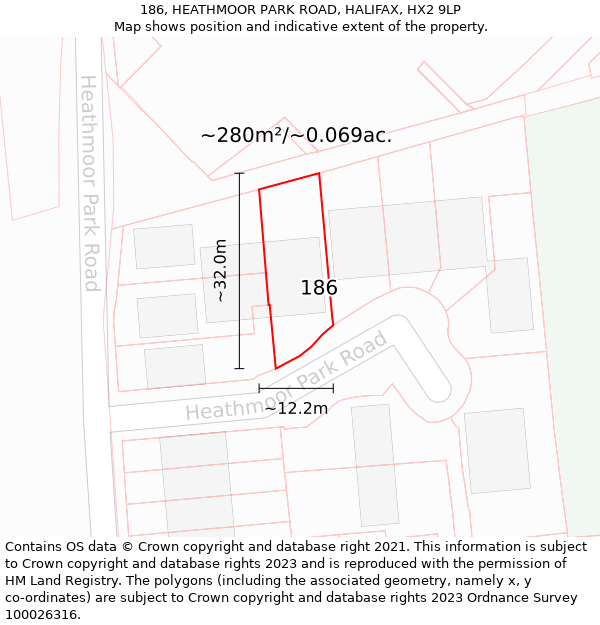 186, HEATHMOOR PARK ROAD, HALIFAX, HX2 9LP: Plot and title map