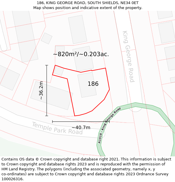 186, KING GEORGE ROAD, SOUTH SHIELDS, NE34 0ET: Plot and title map