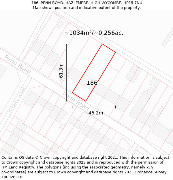 186, PENN ROAD, HAZLEMERE, HIGH WYCOMBE, HP15 7NU: Plot and title map