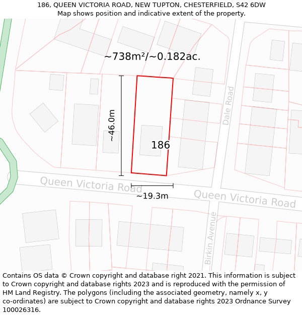 186, QUEEN VICTORIA ROAD, NEW TUPTON, CHESTERFIELD, S42 6DW: Plot and title map