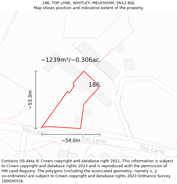 186, TOP LANE, WHITLEY, MELKSHAM, SN12 8QL: Plot and title map