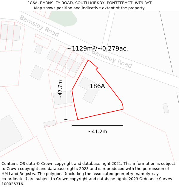 186A, BARNSLEY ROAD, SOUTH KIRKBY, PONTEFRACT, WF9 3AT: Plot and title map
