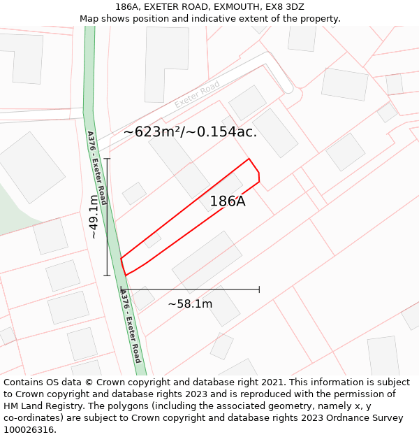 186A, EXETER ROAD, EXMOUTH, EX8 3DZ: Plot and title map