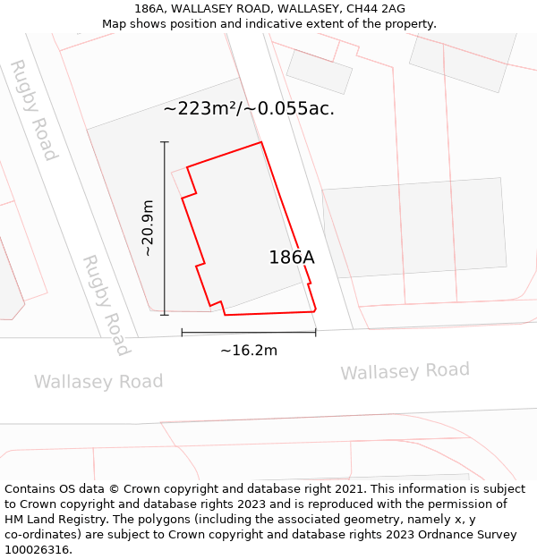 186A, WALLASEY ROAD, WALLASEY, CH44 2AG: Plot and title map