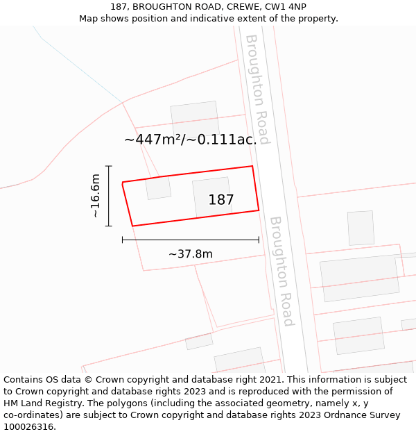 187, BROUGHTON ROAD, CREWE, CW1 4NP: Plot and title map