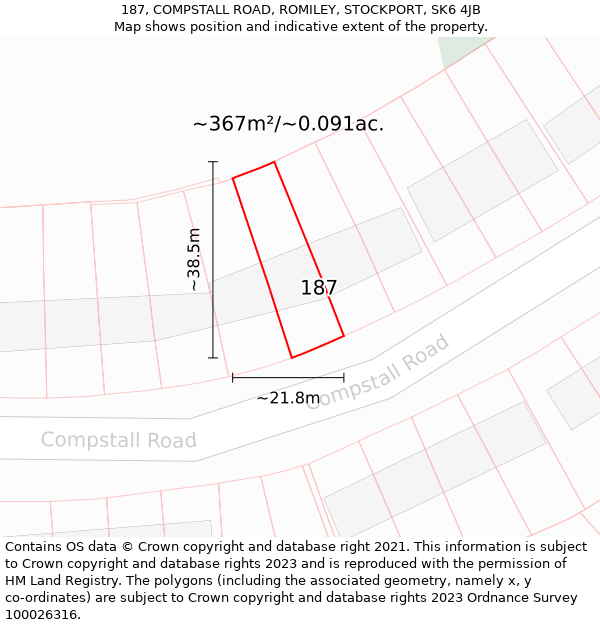 187, COMPSTALL ROAD, ROMILEY, STOCKPORT, SK6 4JB: Plot and title map