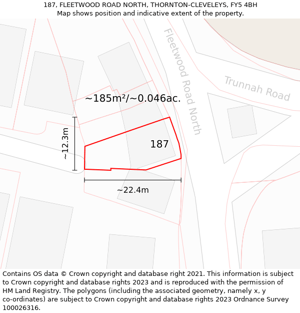 187, FLEETWOOD ROAD NORTH, THORNTON-CLEVELEYS, FY5 4BH: Plot and title map