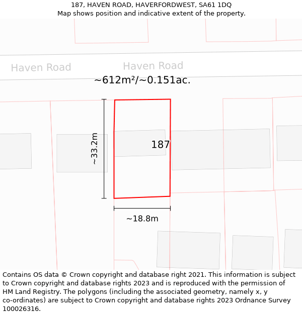 187, HAVEN ROAD, HAVERFORDWEST, SA61 1DQ: Plot and title map