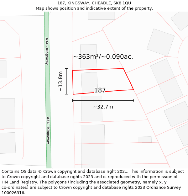 187, KINGSWAY, CHEADLE, SK8 1QU: Plot and title map