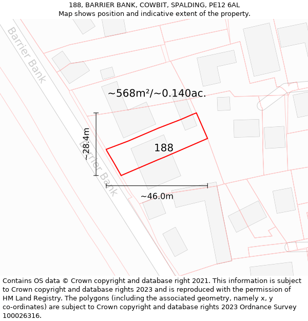 188, BARRIER BANK, COWBIT, SPALDING, PE12 6AL: Plot and title map