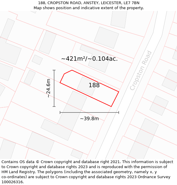 188, CROPSTON ROAD, ANSTEY, LEICESTER, LE7 7BN: Plot and title map