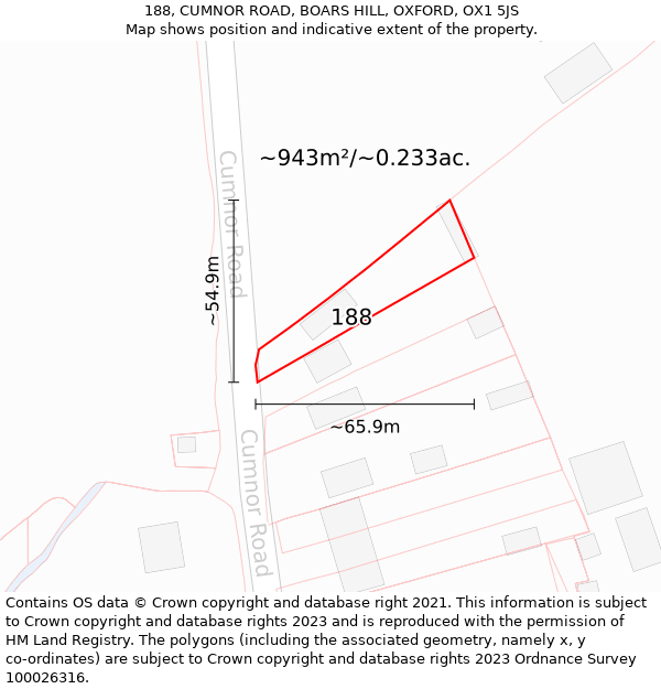 188, CUMNOR ROAD, BOARS HILL, OXFORD, OX1 5JS: Plot and title map