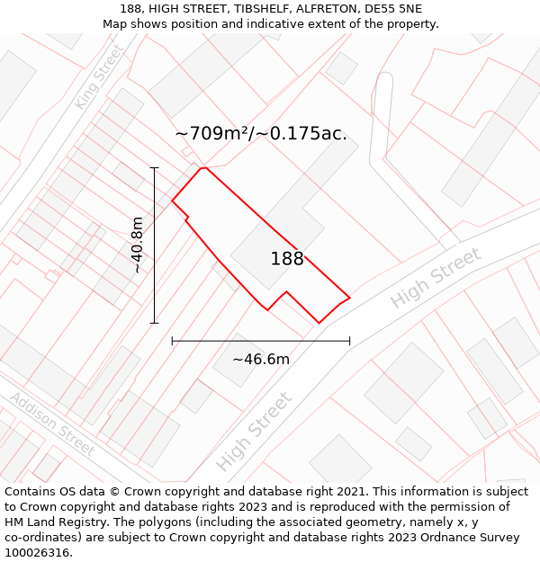 188, HIGH STREET, TIBSHELF, ALFRETON, DE55 5NE: Plot and title map