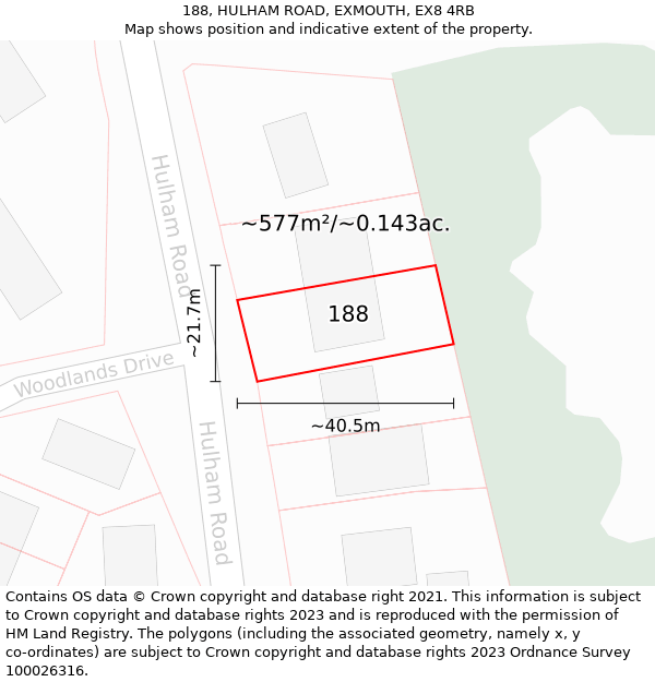 188, HULHAM ROAD, EXMOUTH, EX8 4RB: Plot and title map