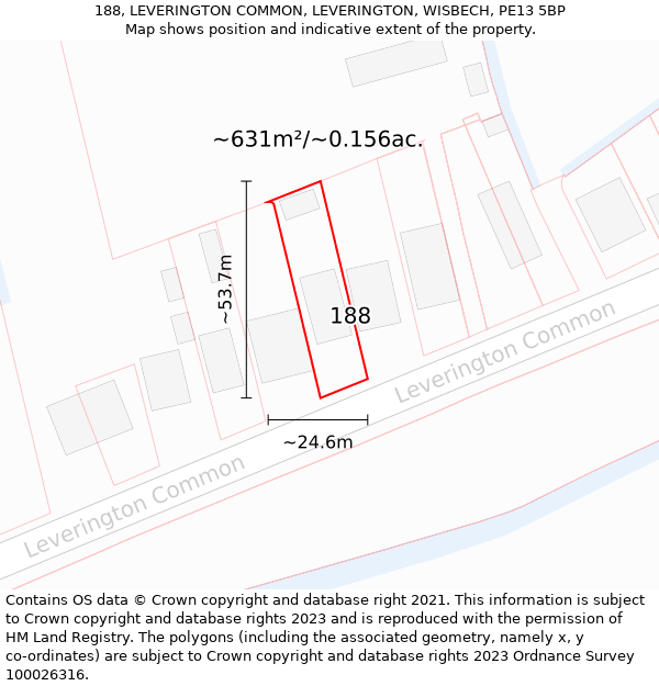 188, LEVERINGTON COMMON, LEVERINGTON, WISBECH, PE13 5BP: Plot and title map