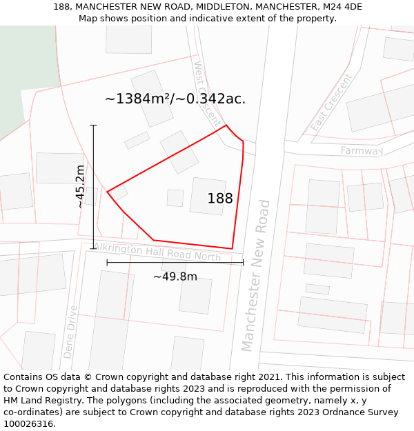 188, MANCHESTER NEW ROAD, MIDDLETON, MANCHESTER, M24 4DE: Plot and title map