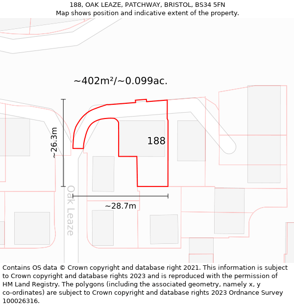 188, OAK LEAZE, PATCHWAY, BRISTOL, BS34 5FN: Plot and title map