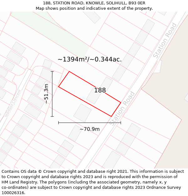 188, STATION ROAD, KNOWLE, SOLIHULL, B93 0ER: Plot and title map