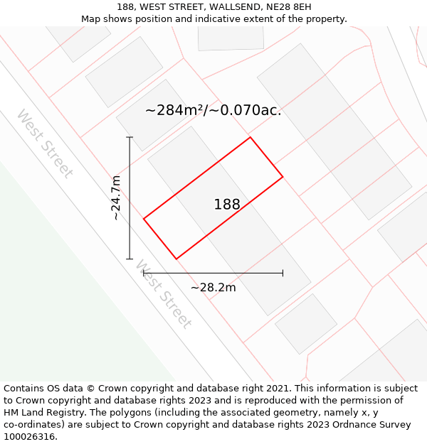 188, WEST STREET, WALLSEND, NE28 8EH: Plot and title map