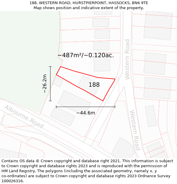 188, WESTERN ROAD, HURSTPIERPOINT, HASSOCKS, BN6 9TE: Plot and title map