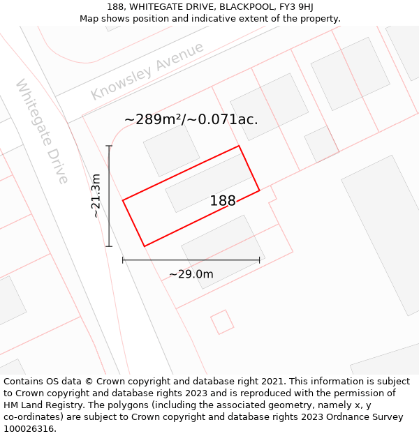 188, WHITEGATE DRIVE, BLACKPOOL, FY3 9HJ: Plot and title map