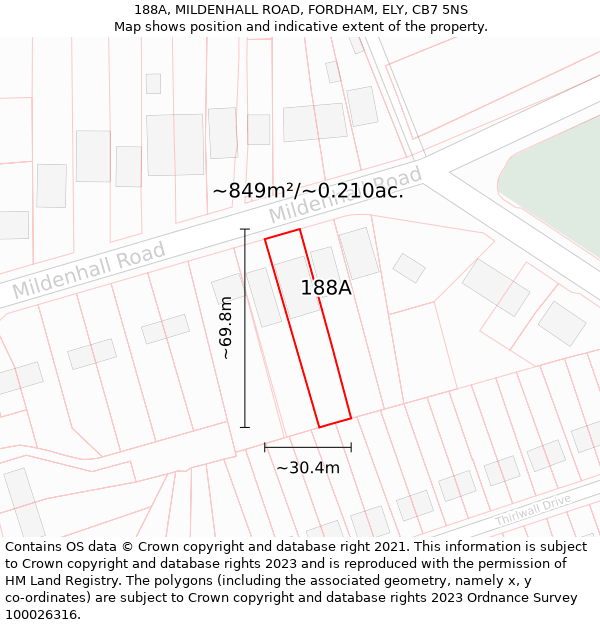 188A, MILDENHALL ROAD, FORDHAM, ELY, CB7 5NS: Plot and title map