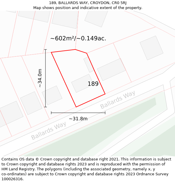 189, BALLARDS WAY, CROYDON, CR0 5RJ: Plot and title map