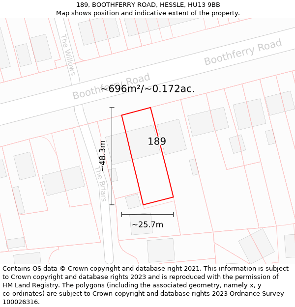 189, BOOTHFERRY ROAD, HESSLE, HU13 9BB: Plot and title map