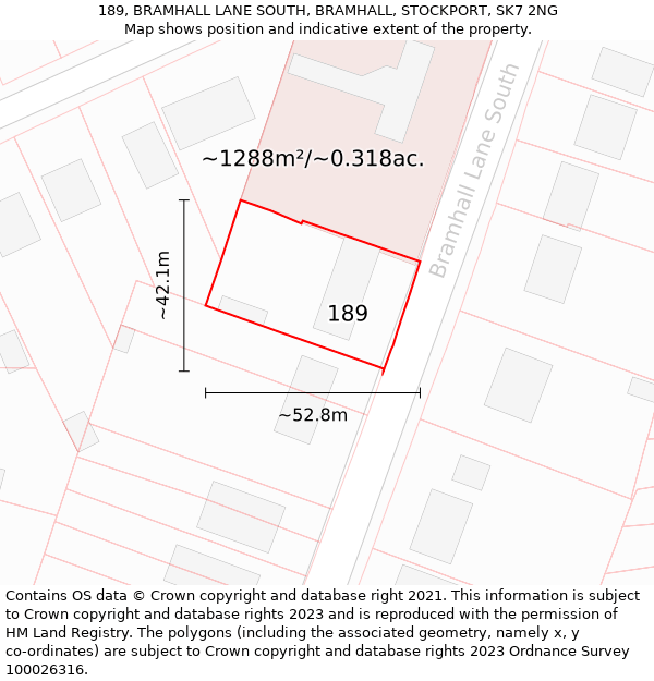 189, BRAMHALL LANE SOUTH, BRAMHALL, STOCKPORT, SK7 2NG: Plot and title map