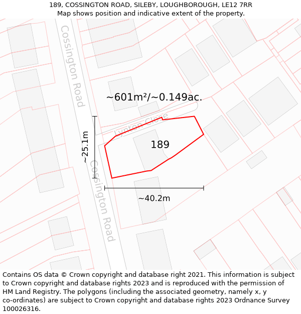 189, COSSINGTON ROAD, SILEBY, LOUGHBOROUGH, LE12 7RR: Plot and title map