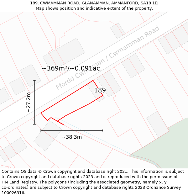 189, CWMAMMAN ROAD, GLANAMMAN, AMMANFORD, SA18 1EJ: Plot and title map