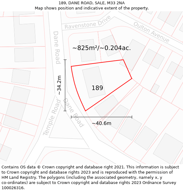 189, DANE ROAD, SALE, M33 2NA: Plot and title map