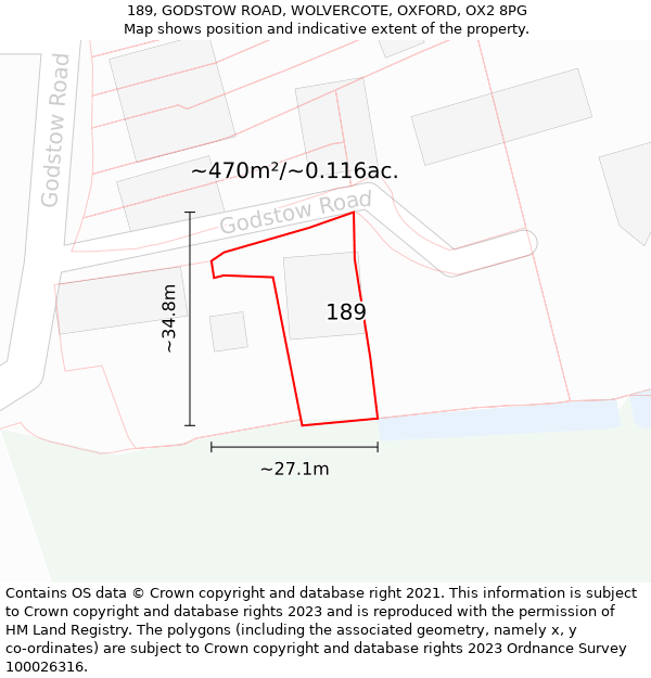 189, GODSTOW ROAD, WOLVERCOTE, OXFORD, OX2 8PG: Plot and title map