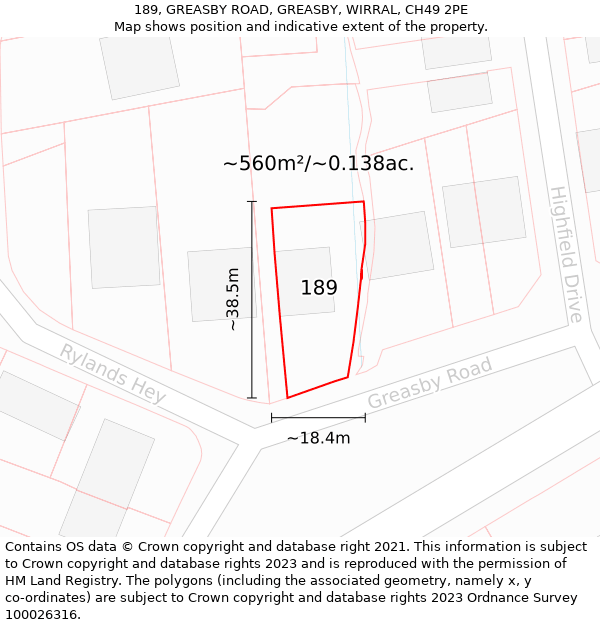 189, GREASBY ROAD, GREASBY, WIRRAL, CH49 2PE: Plot and title map