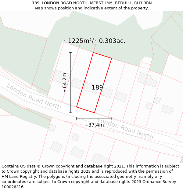 189, LONDON ROAD NORTH, MERSTHAM, REDHILL, RH1 3BN: Plot and title map
