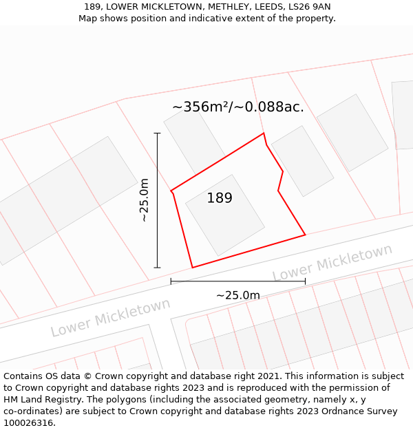 189, LOWER MICKLETOWN, METHLEY, LEEDS, LS26 9AN: Plot and title map