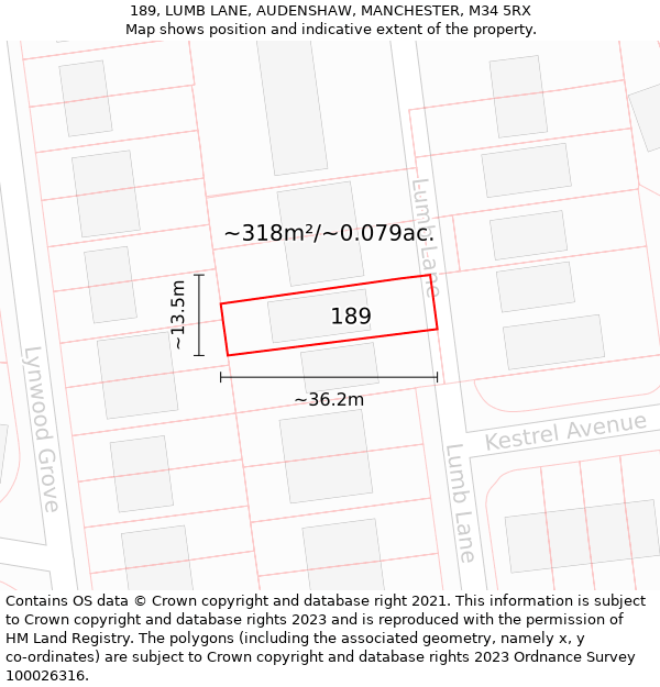 189, LUMB LANE, AUDENSHAW, MANCHESTER, M34 5RX: Plot and title map