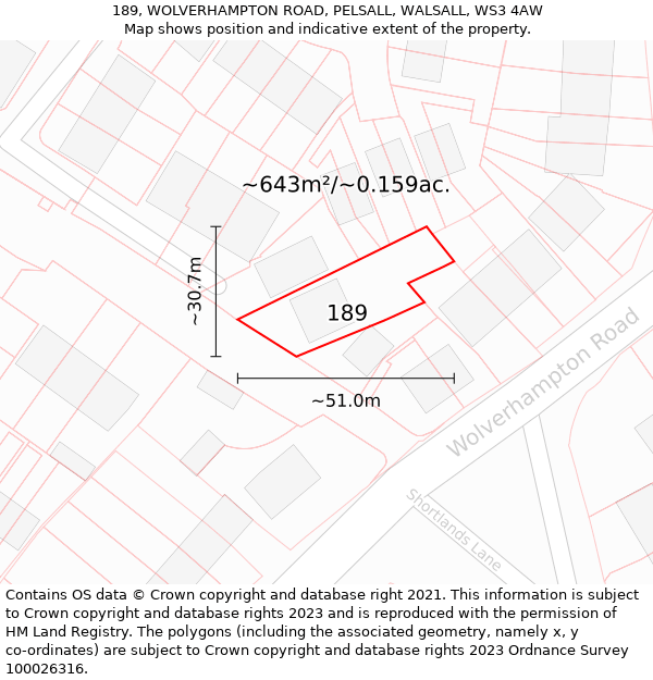 189, WOLVERHAMPTON ROAD, PELSALL, WALSALL, WS3 4AW: Plot and title map