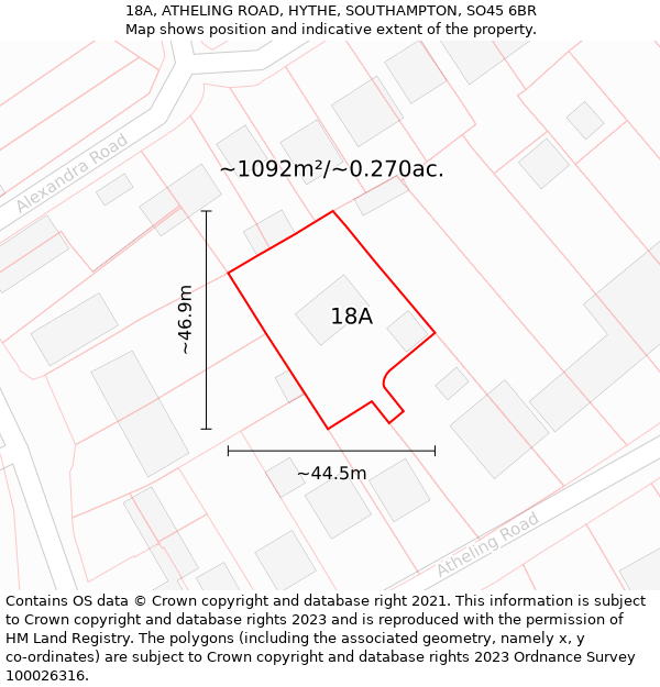 18A, ATHELING ROAD, HYTHE, SOUTHAMPTON, SO45 6BR: Plot and title map