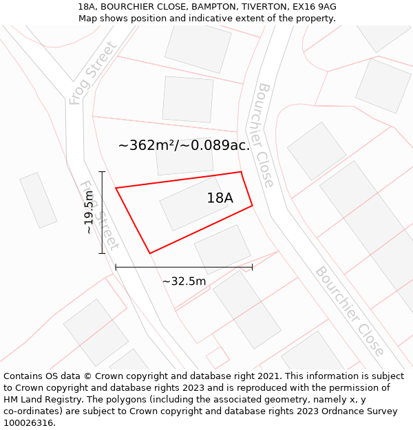 18A, BOURCHIER CLOSE, BAMPTON, TIVERTON, EX16 9AG: Plot and title map