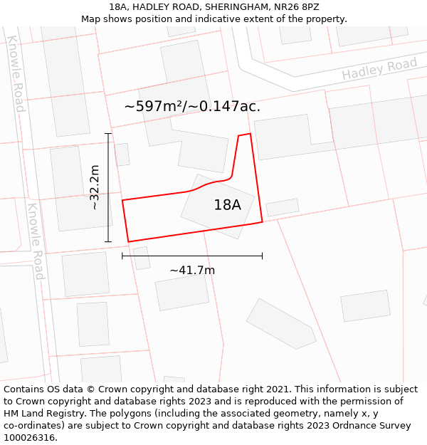 18A, HADLEY ROAD, SHERINGHAM, NR26 8PZ: Plot and title map