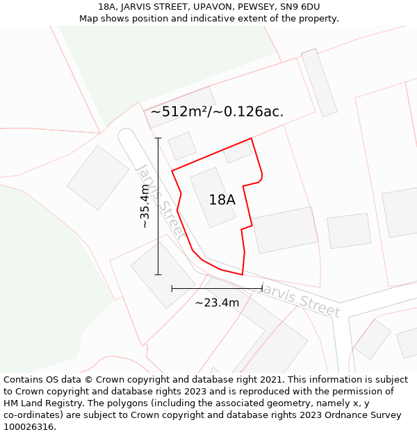 18A, JARVIS STREET, UPAVON, PEWSEY, SN9 6DU: Plot and title map
