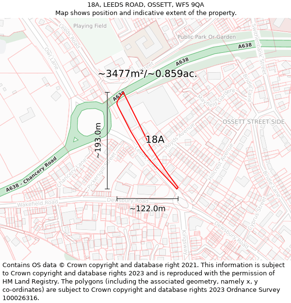 18A, LEEDS ROAD, OSSETT, WF5 9QA: Plot and title map