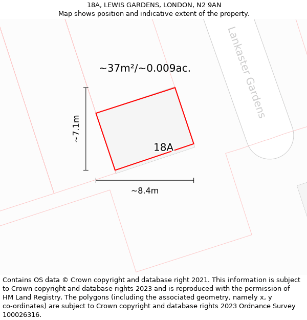 18A, LEWIS GARDENS, LONDON, N2 9AN: Plot and title map