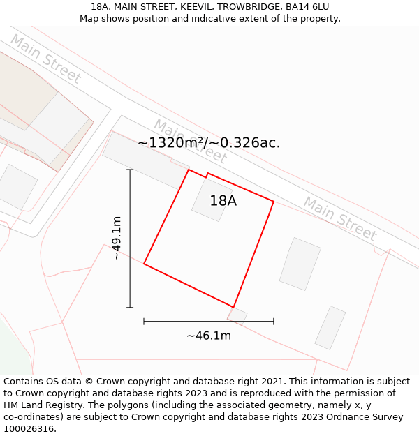 18A, MAIN STREET, KEEVIL, TROWBRIDGE, BA14 6LU: Plot and title map