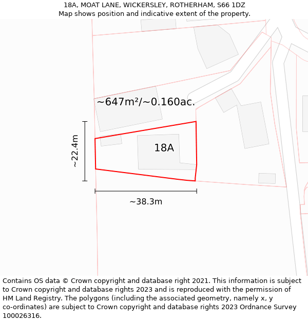 18A, MOAT LANE, WICKERSLEY, ROTHERHAM, S66 1DZ: Plot and title map