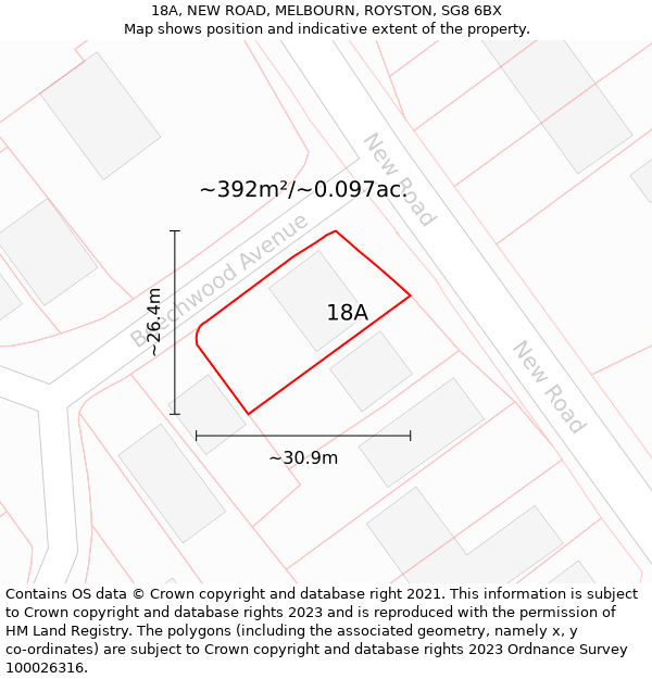 18A, NEW ROAD, MELBOURN, ROYSTON, SG8 6BX: Plot and title map