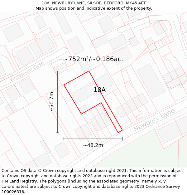 18A, NEWBURY LANE, SILSOE, BEDFORD, MK45 4ET: Plot and title map